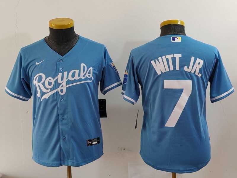Youth Kansas City Royals #7 Bobby Witt Jr Light Blue Cool Base Stitched Jersey->mlb youth jerseys->MLB Jersey